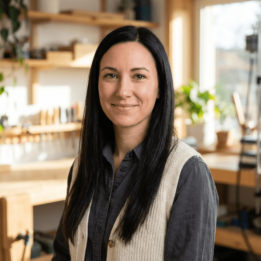 Office manager in her early 40s smiling confidently