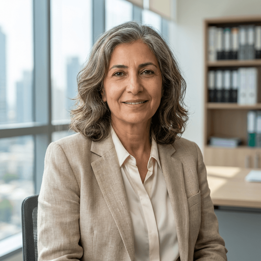 Nadia El Amrani, responsable d'école, dans un couloir scolaire