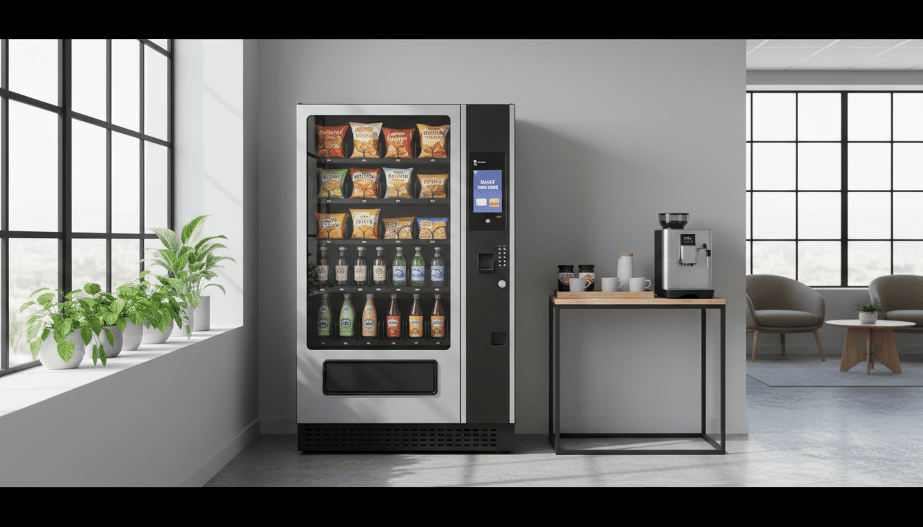 Distributeur automatique moderne dans un espace de pause de bureau
