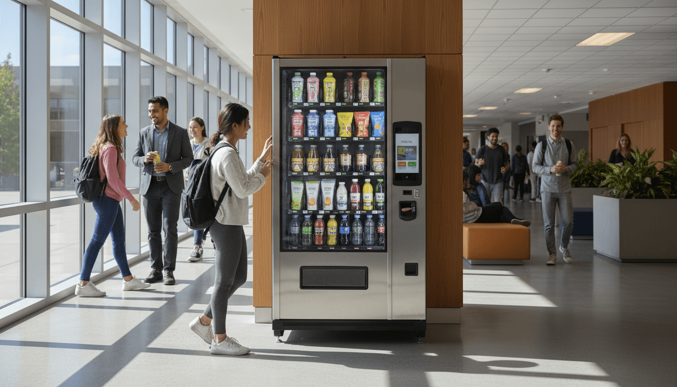 Distributeur installé dans un hall d'école