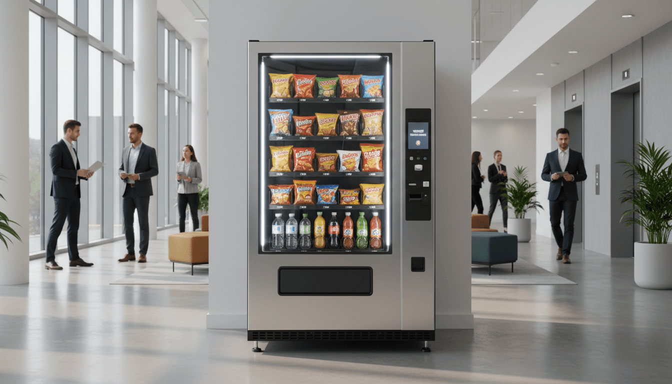 Distributeur automatique moderne dans une salle de pause